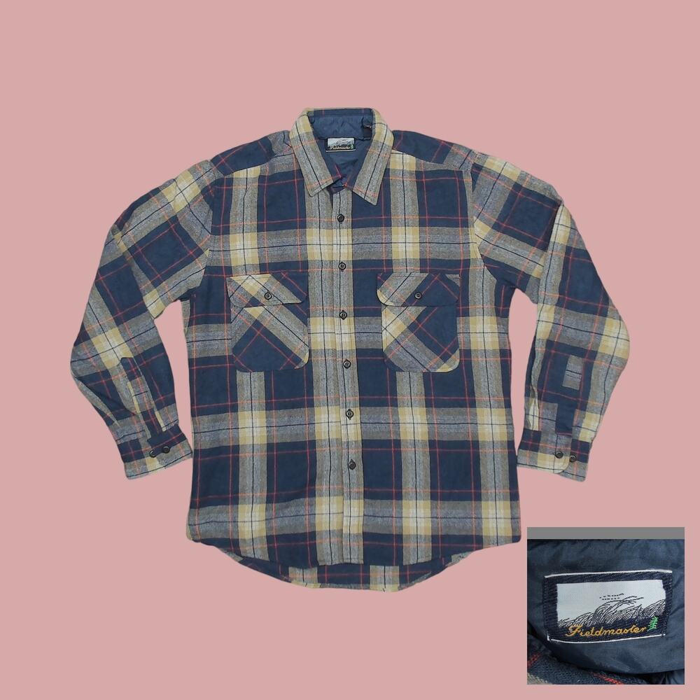 Vintage 80s Fieldmaster Plaid Flannel Mens Medium Lined Shacket Grunge Skater